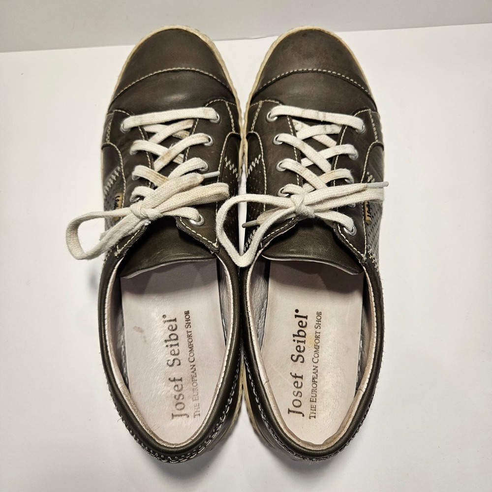 Josef Seibel Womens Caspian Leather Sneakers Olive Gray EU 39 Comfort Shoes 8.5 - Picture 6 of 10